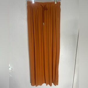 Elegant Sheer Burnt Orange Pleated Maxi Skirt or Swim Cover‎